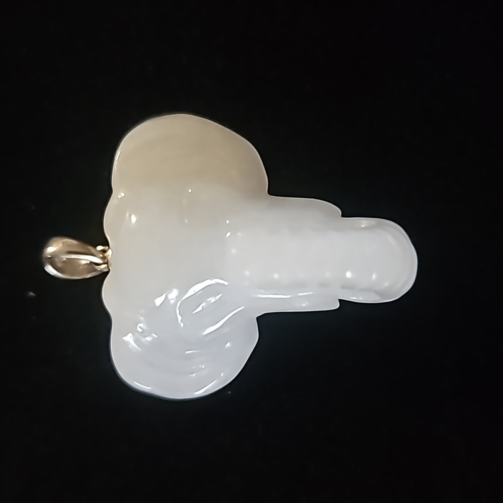 LUXORO 10K Yellow Gold White Jade Carved Elephant Positivity Pendant